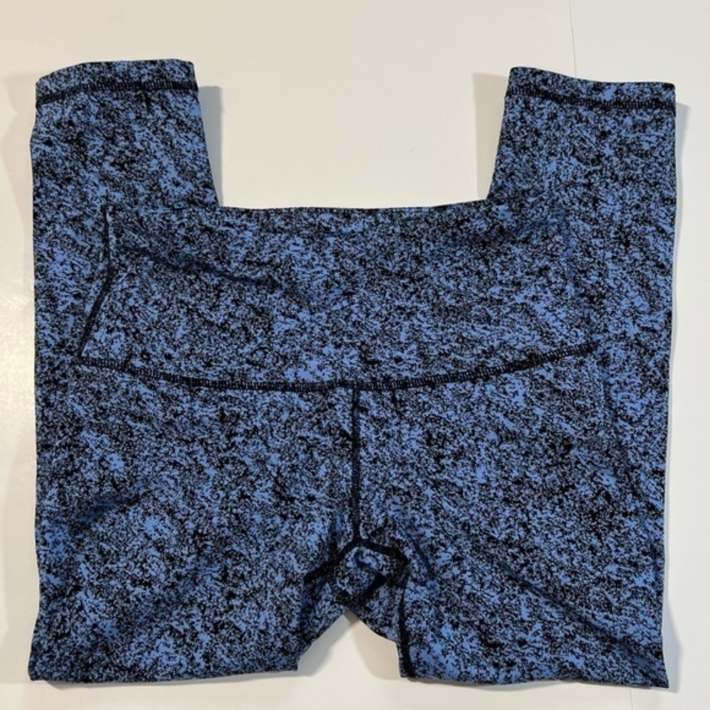 Yoga Dance Pilate Cropped Leggings Blue Black Speckled High Waist Like New Small